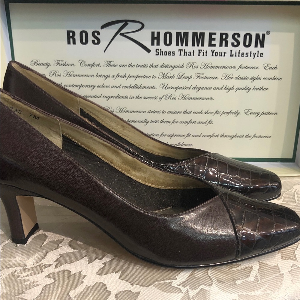 Ros Hommerson Dark Brown Croc-Embossed Heels